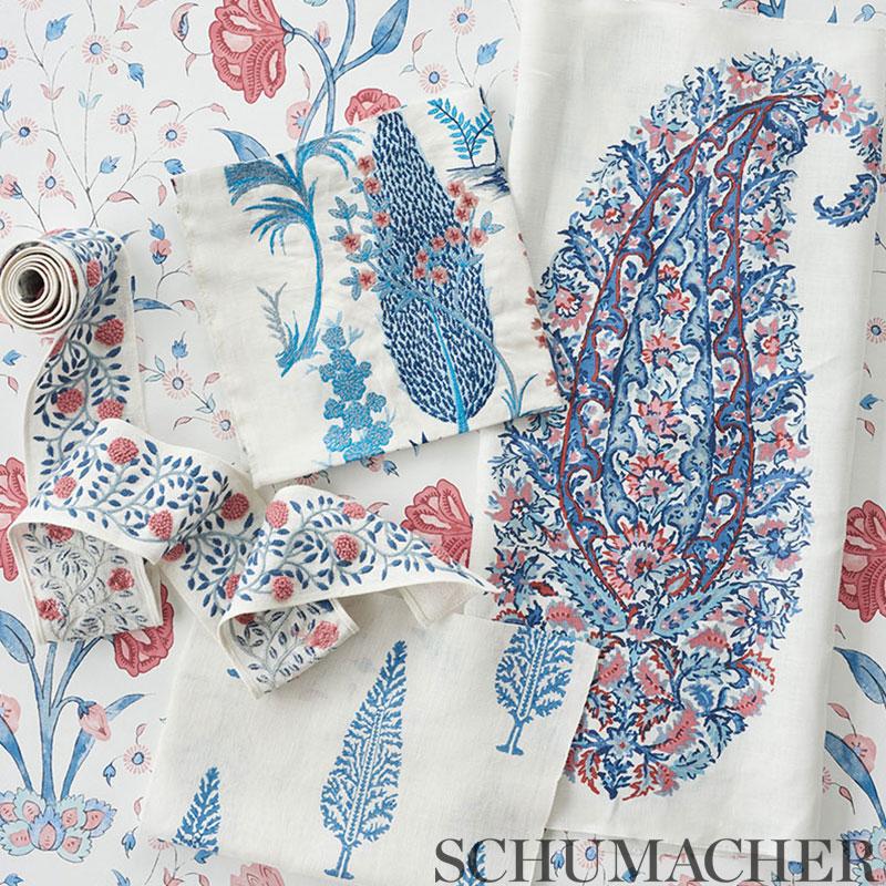 Schumacher Khilana Floral Delft & Rose Fabric