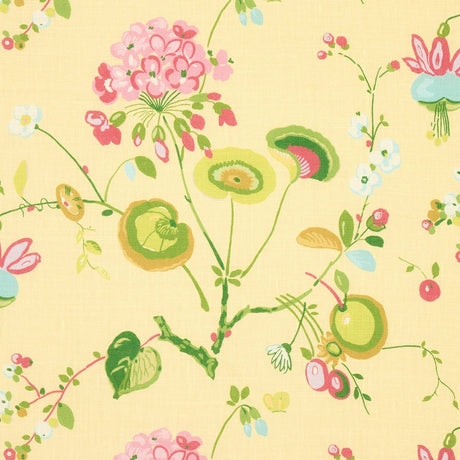 Schumacher Vasily Linen Green And Yellow Fabric