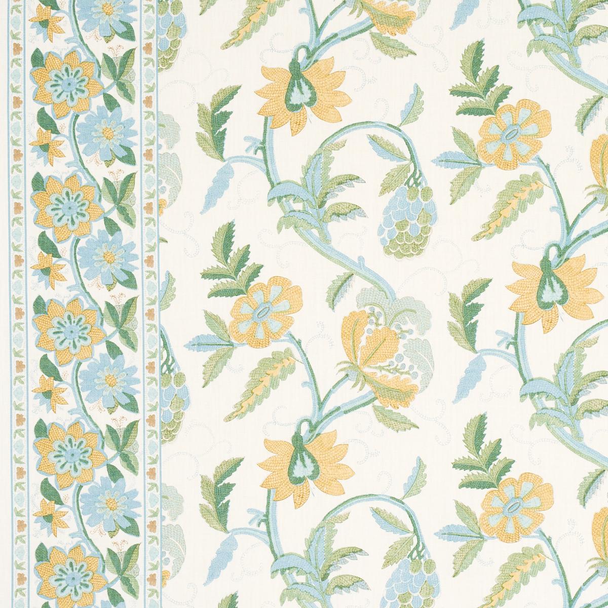 Schumacher Indali Bordered Linen Citron And Mineral Fabric