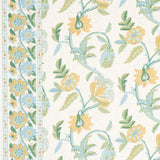 Schumacher Indali Bordered Linen Citron And Mineral Fabric
