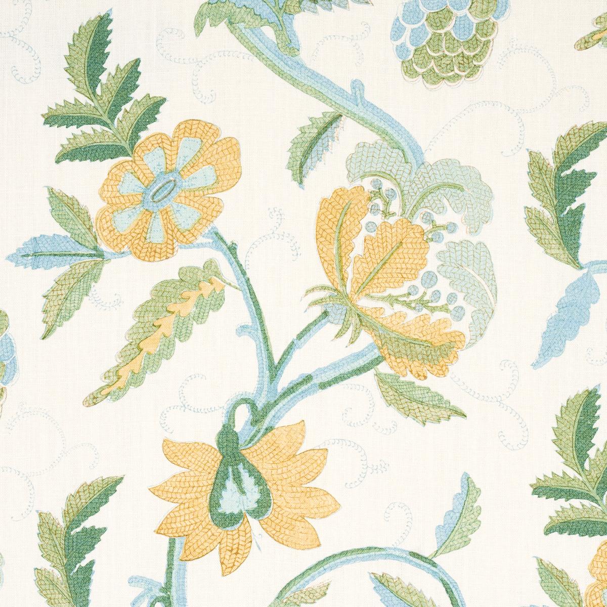 Schumacher Indali Bordered Linen Citron And Mineral Fabric