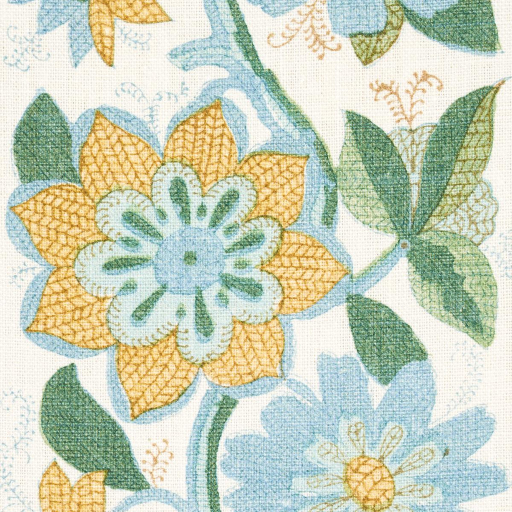Schumacher Indali Bordered Linen Citron And Mineral Fabric