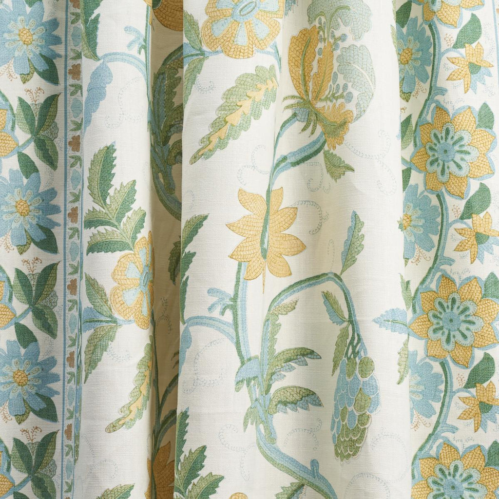 Schumacher Indali Bordered Linen Citron And Mineral Fabric