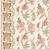 Schumacher Indali Bordered Linen Pink And Leaf Fabric