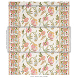 Schumacher Indali Bordered Linen Pink And Leaf Fabric