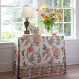 Schumacher Indali Bordered Linen Pink And Leaf Fabric