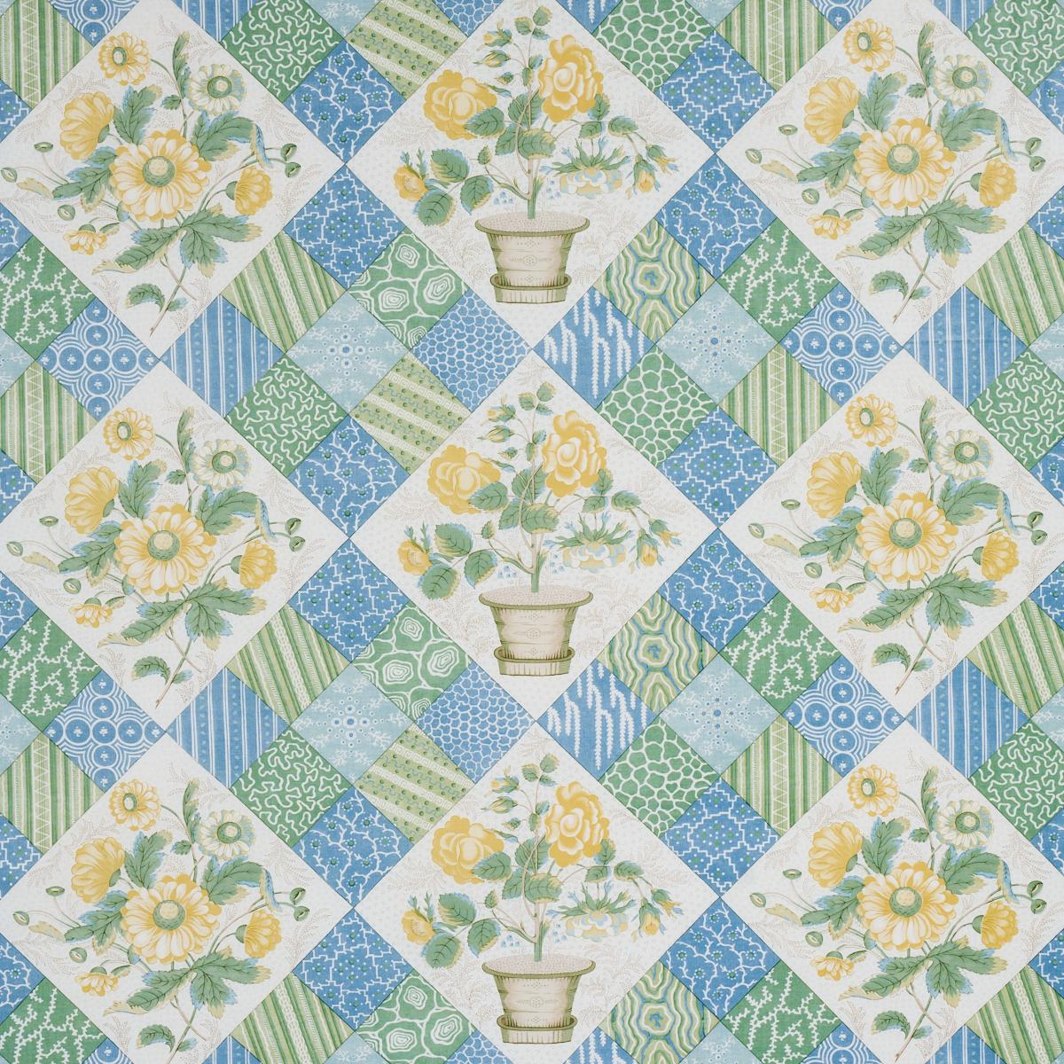 Schumacher Caldwell Patchwork Chintz Yellow And Cornflower Fabric