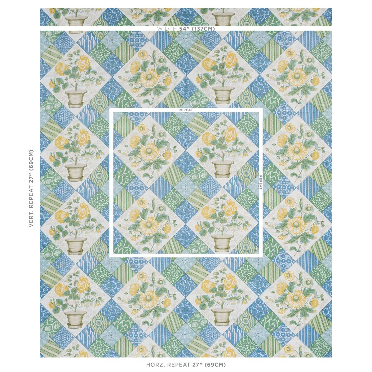 Schumacher Caldwell Patchwork Chintz Yellow And Cornflower Fabric