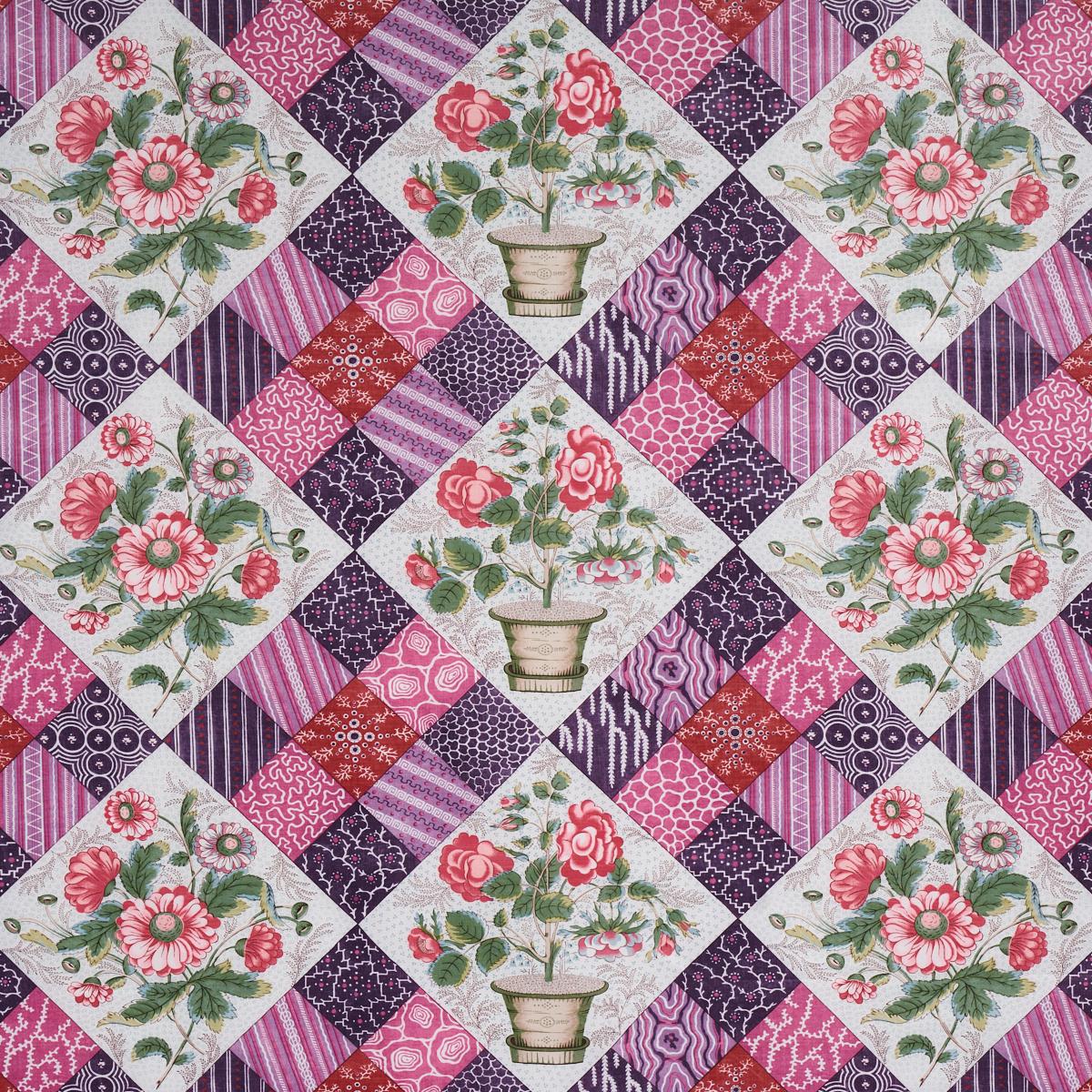 Schumacher Caldwell Patchwork Chintz Fuchsia And Plum Fabric