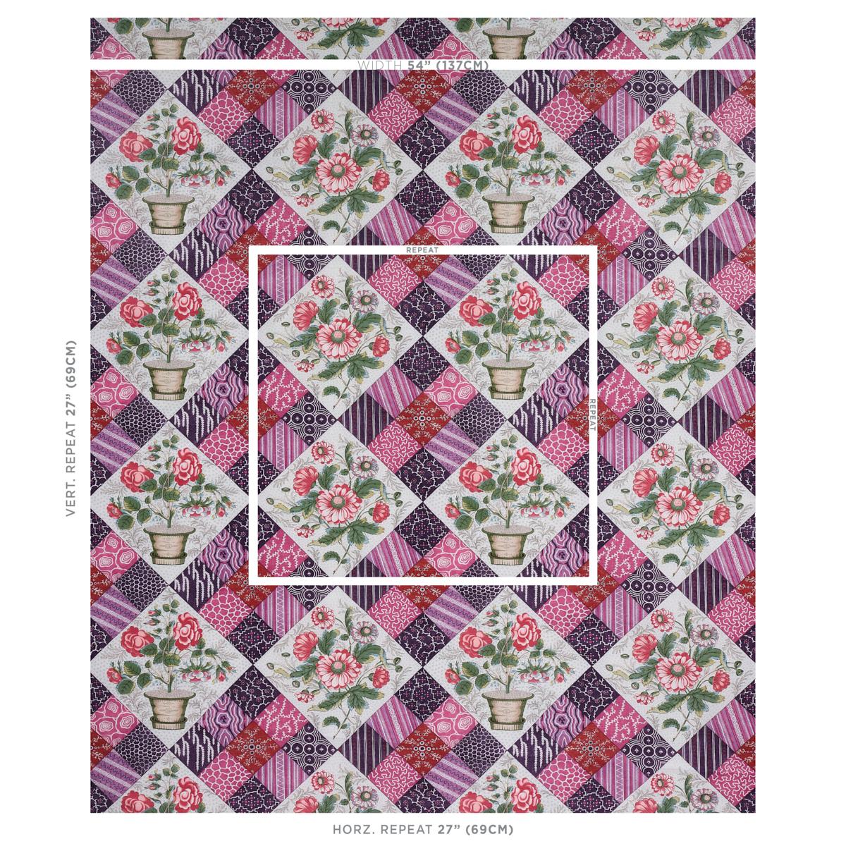 Schumacher Caldwell Patchwork Chintz Fuchsia And Plum Fabric