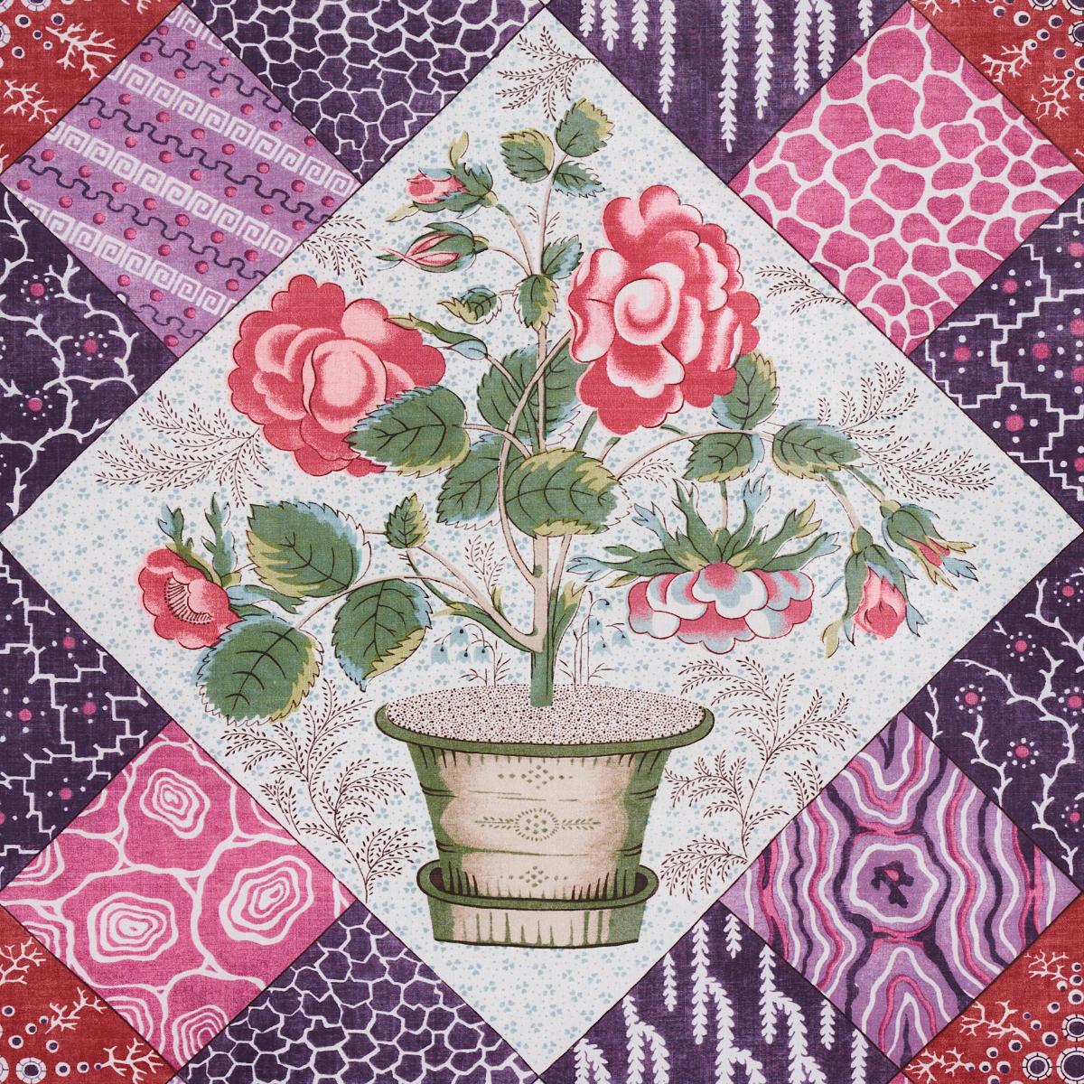 Schumacher Caldwell Patchwork Chintz Fuchsia And Plum Fabric