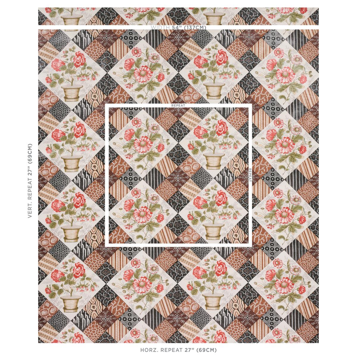 Schumacher Caldwell Patchwork Chintz Rose And Chocolate Fabric