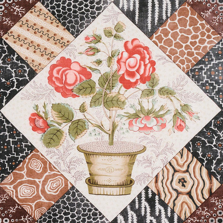 Schumacher Caldwell Patchwork Chintz Rose And Chocolate Fabric