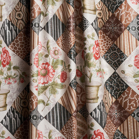 Schumacher Caldwell Patchwork Chintz Rose And Chocolate Fabric