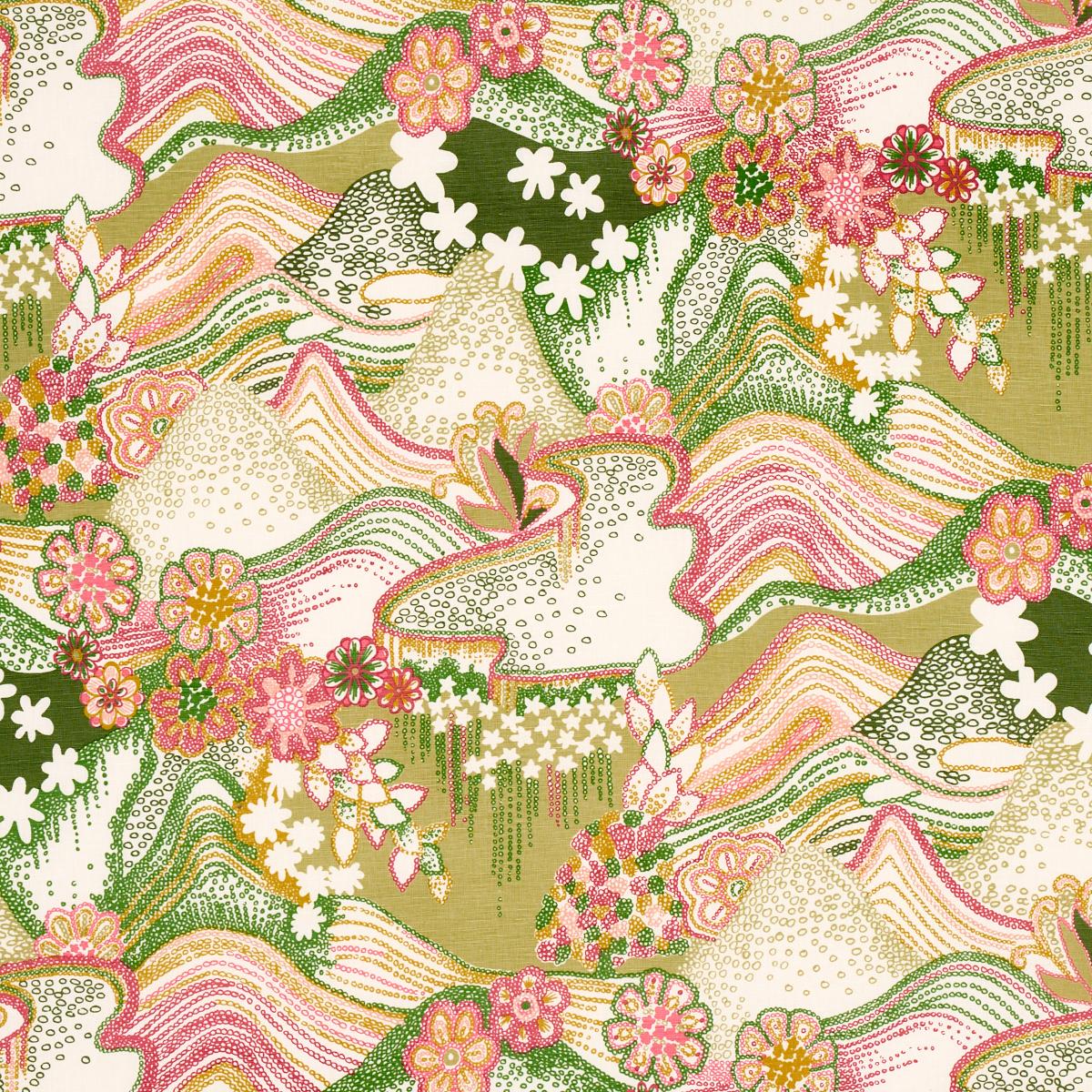 Schumacher Daisy Chain Green And Pink Fabric
