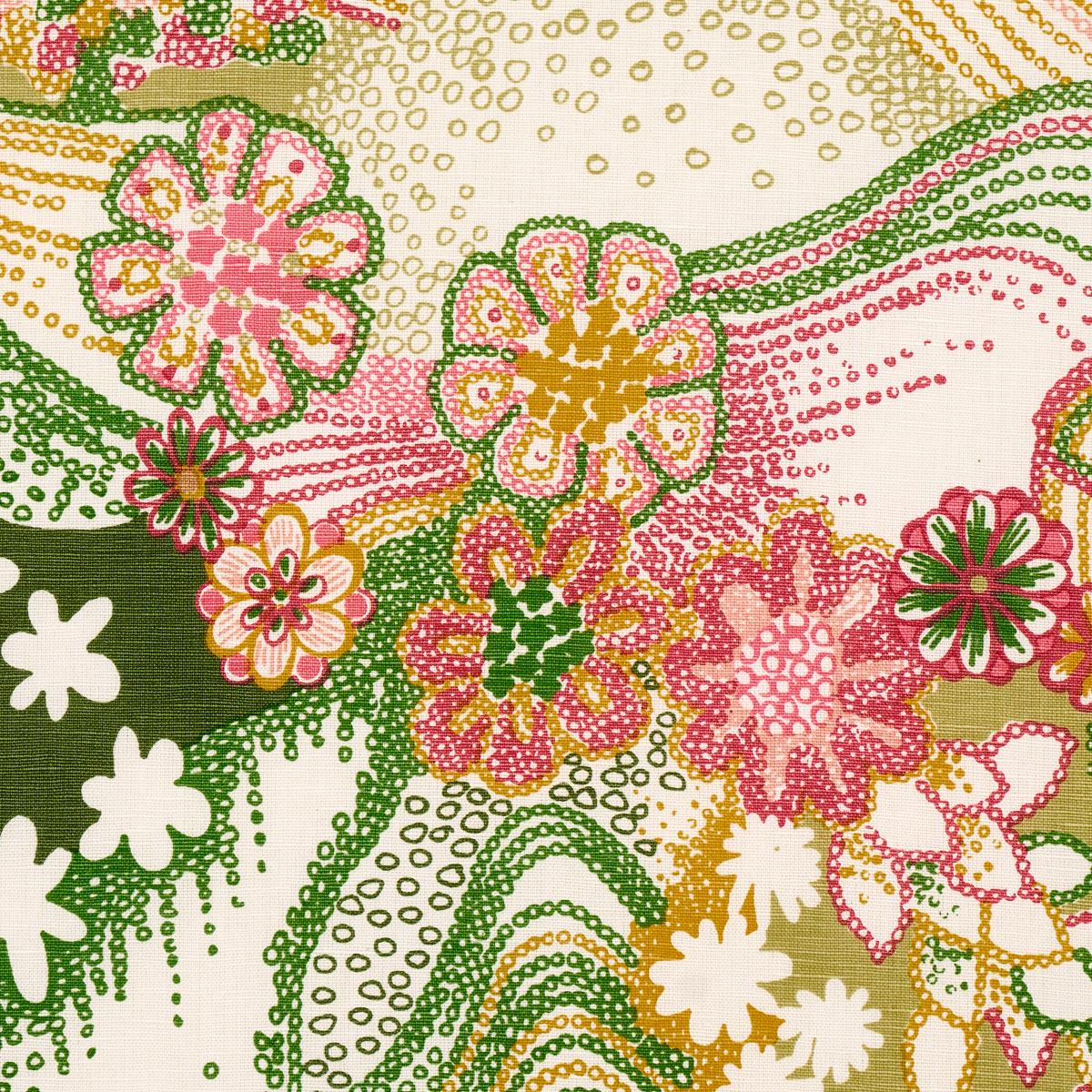 Schumacher Daisy Chain Green And Pink Fabric