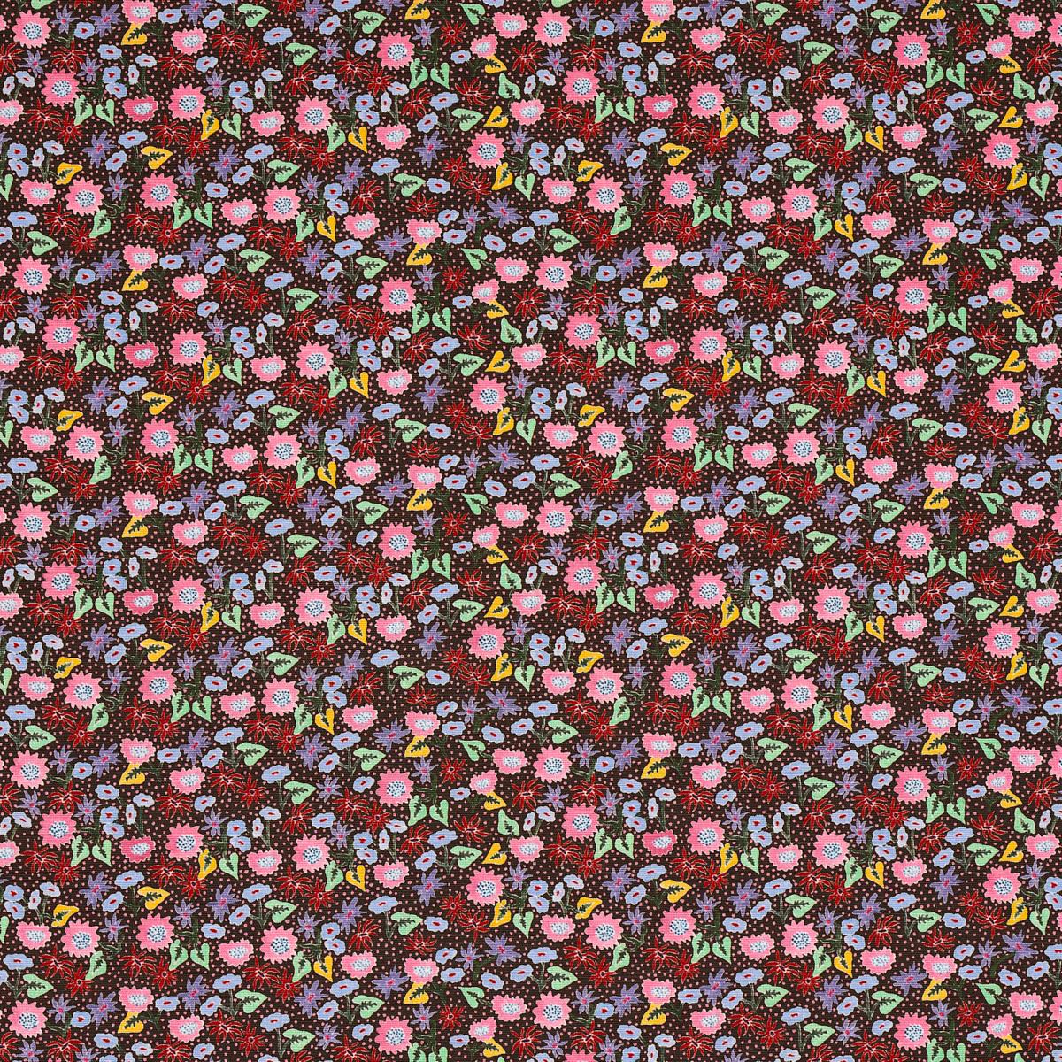 Schumacher Calico Multi On Brown Fabric