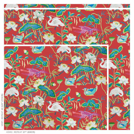 Schumacher Lotus Garden Red Wallpaper