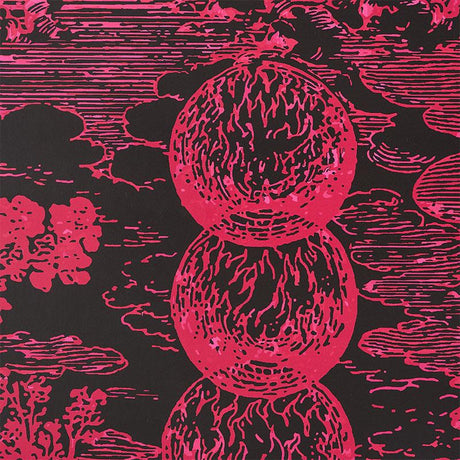 Schumacher Modern Toile Pink & Black Wallpaper