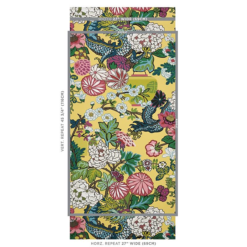 Schumacher Chiang Mai Dragon Yellow Wallpaper