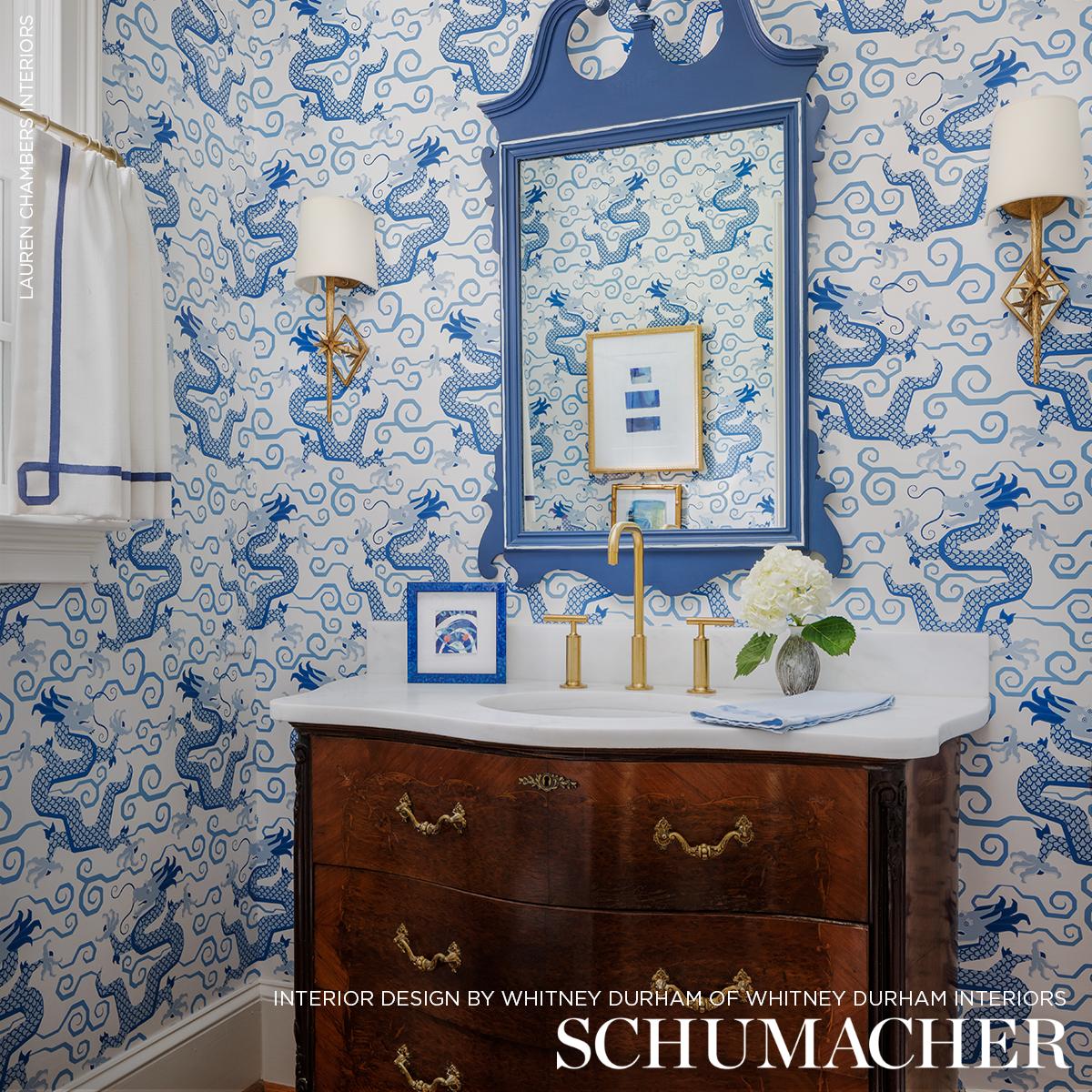 Schumacher Magical Ming Dragon Porcelain Wallpaper