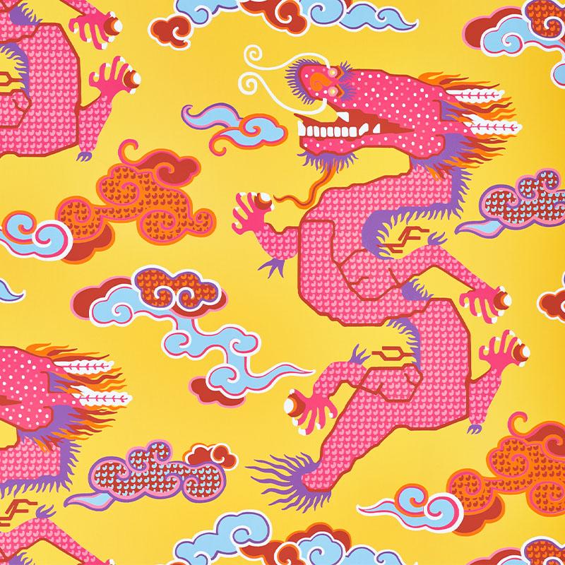Schumacher Magical Ming Dragon Yellow Wallpaper