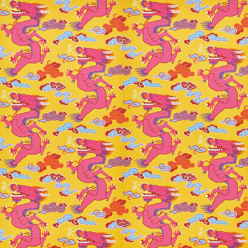 Schumacher Magical Ming Dragon Yellow Wallpaper