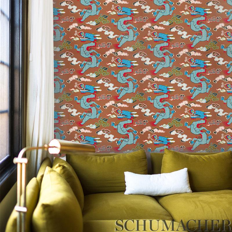 Schumacher Magical Ming Dragon Yellow Wallpaper