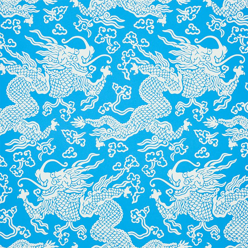 Schumacher Ruan Dragon Damask Blue Wallpaper