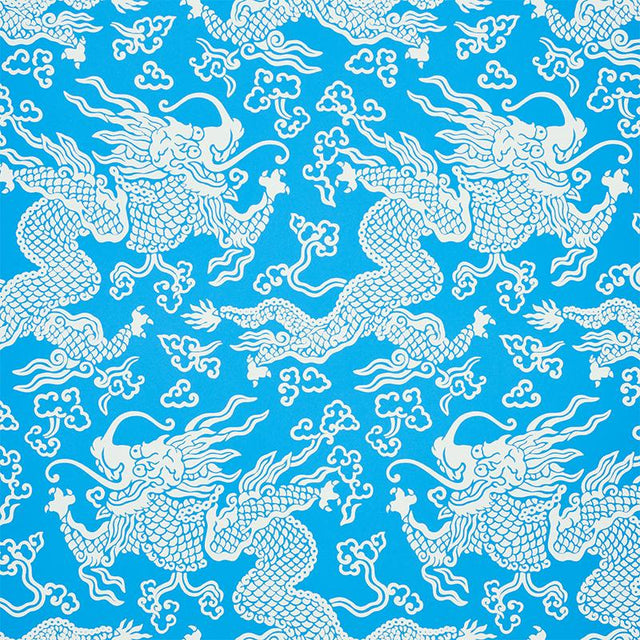Schumacher Ruan Dragon Damask Blue Wallpaper