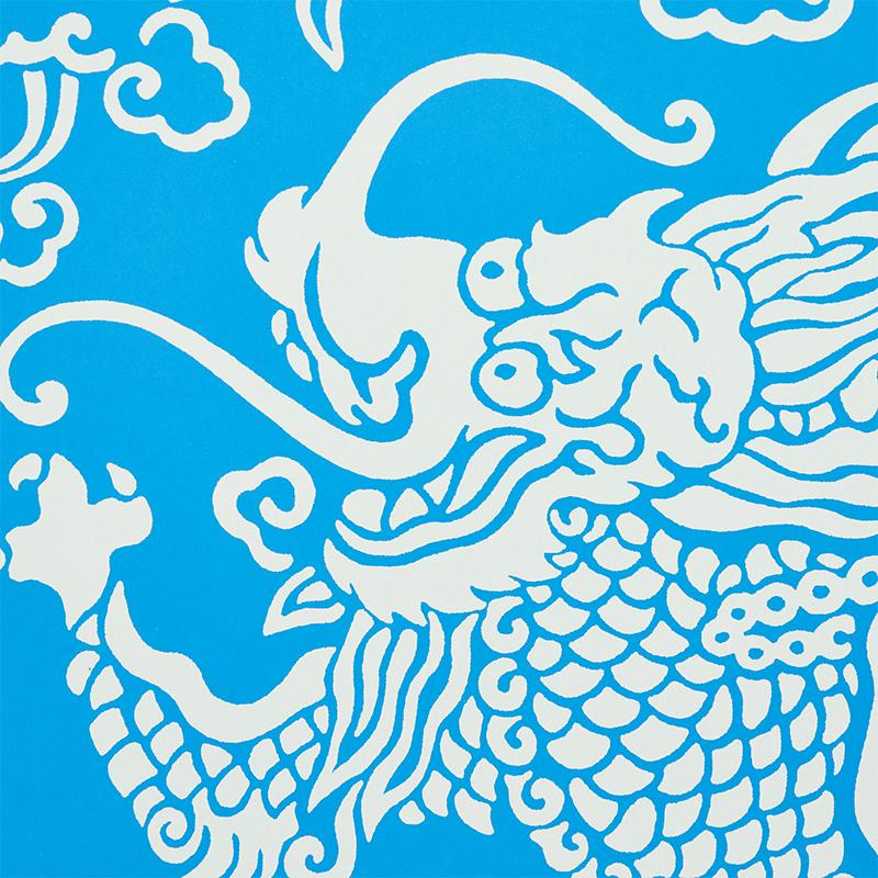 Schumacher Ruan Dragon Damask Blue Wallpaper
