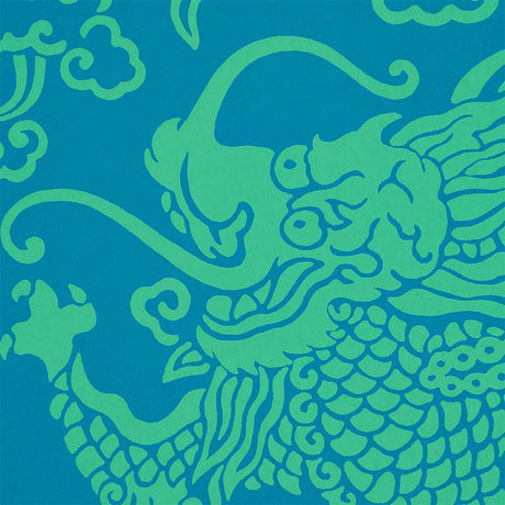 Schumacher Ruan Dragon Damask Peacock Wallpaper