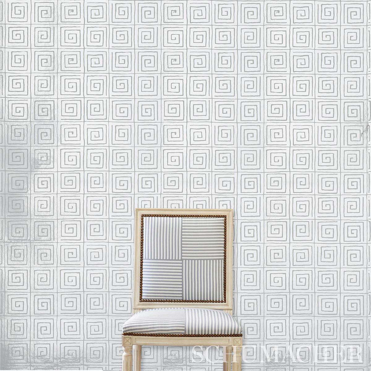 Schumacher Trousdale Metallic Platinum Blanc Wallpaper