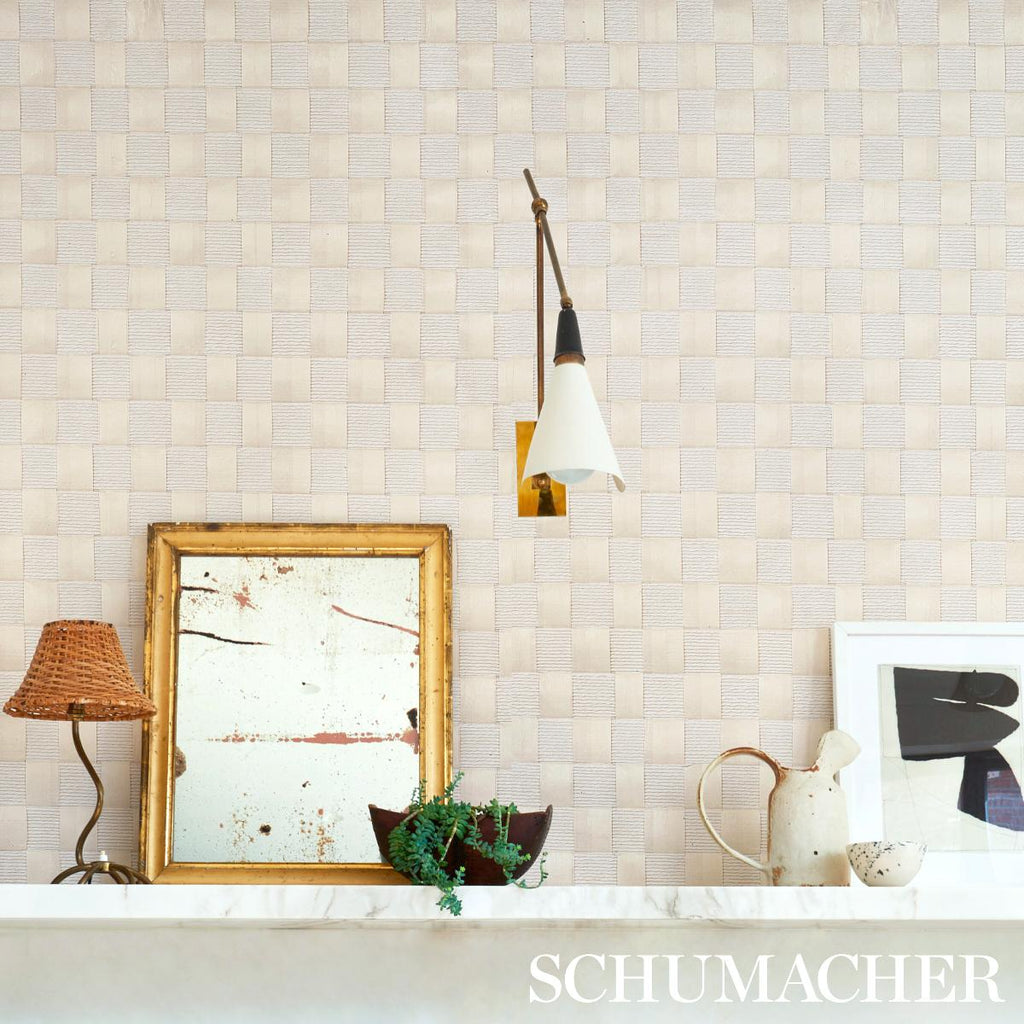 Schumacher Textured Check White Wallpaper