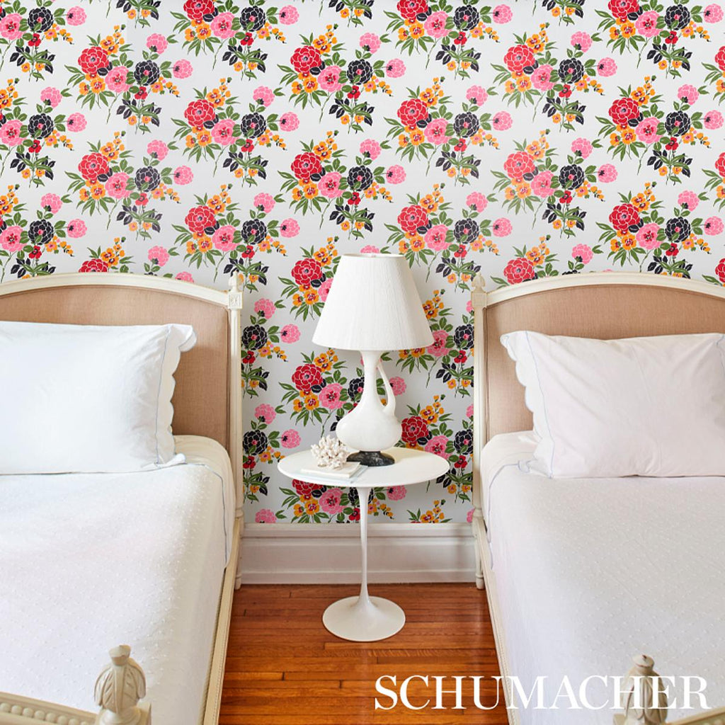 Schumacher Valentina Floral Multi On White Wallpaper