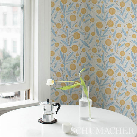 Schumacher Mirabelle Yellow & Sky Wallpaper