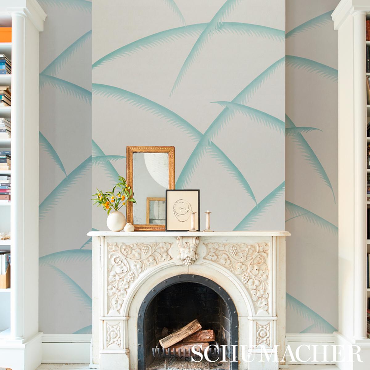 Schumacher Deco Palms Seaglass Wallpaper