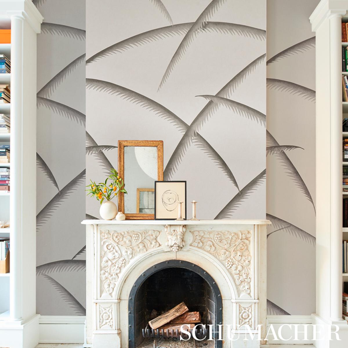 Schumacher Deco Palms Charcoal Wallpaper