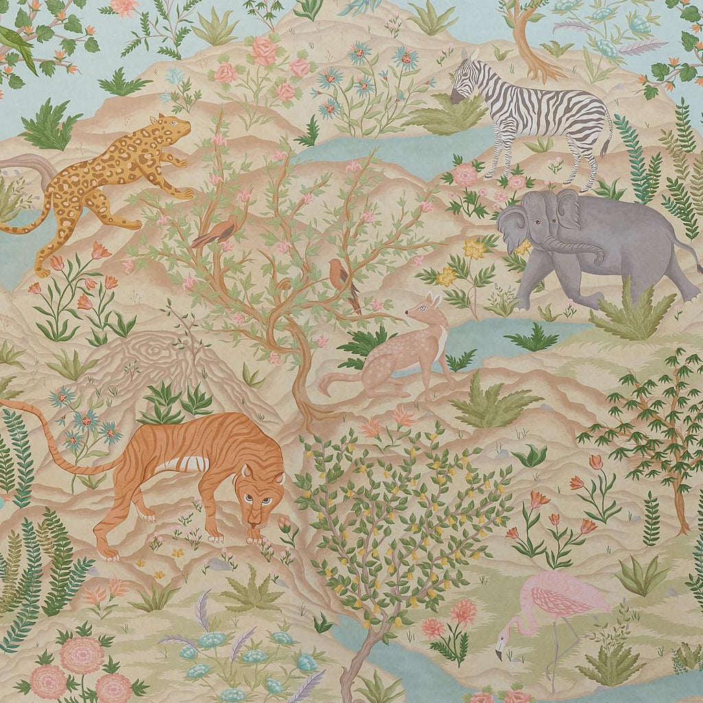Schumacher Finches Jungle Panel Set Parchment Wallpaper