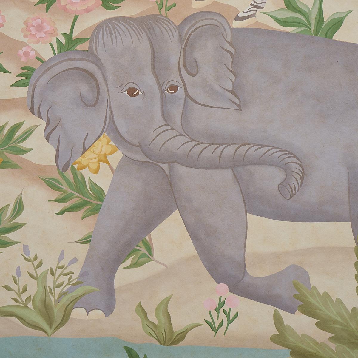 Schumacher Finches Jungle Panel Set Parchment Wallpaper