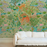 Schumacher Finches Jungle Panel Set Verdant Wallpaper