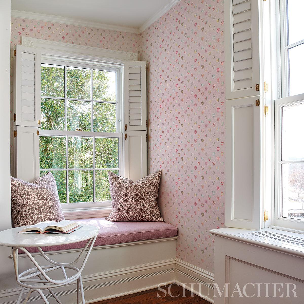 Schumacher Heraldic Pink Wallpaper