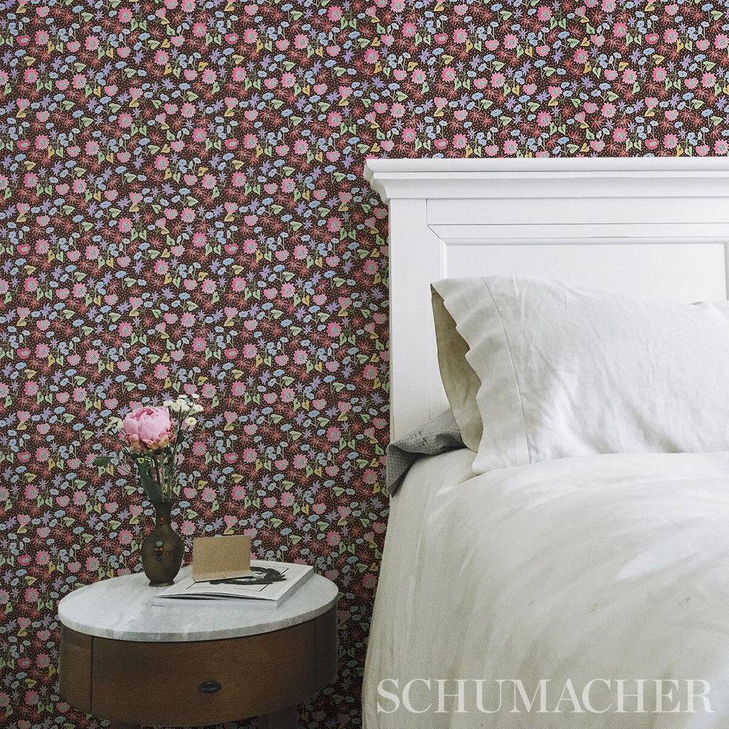 Schumacher Calico Multi On Brown Wallpaper