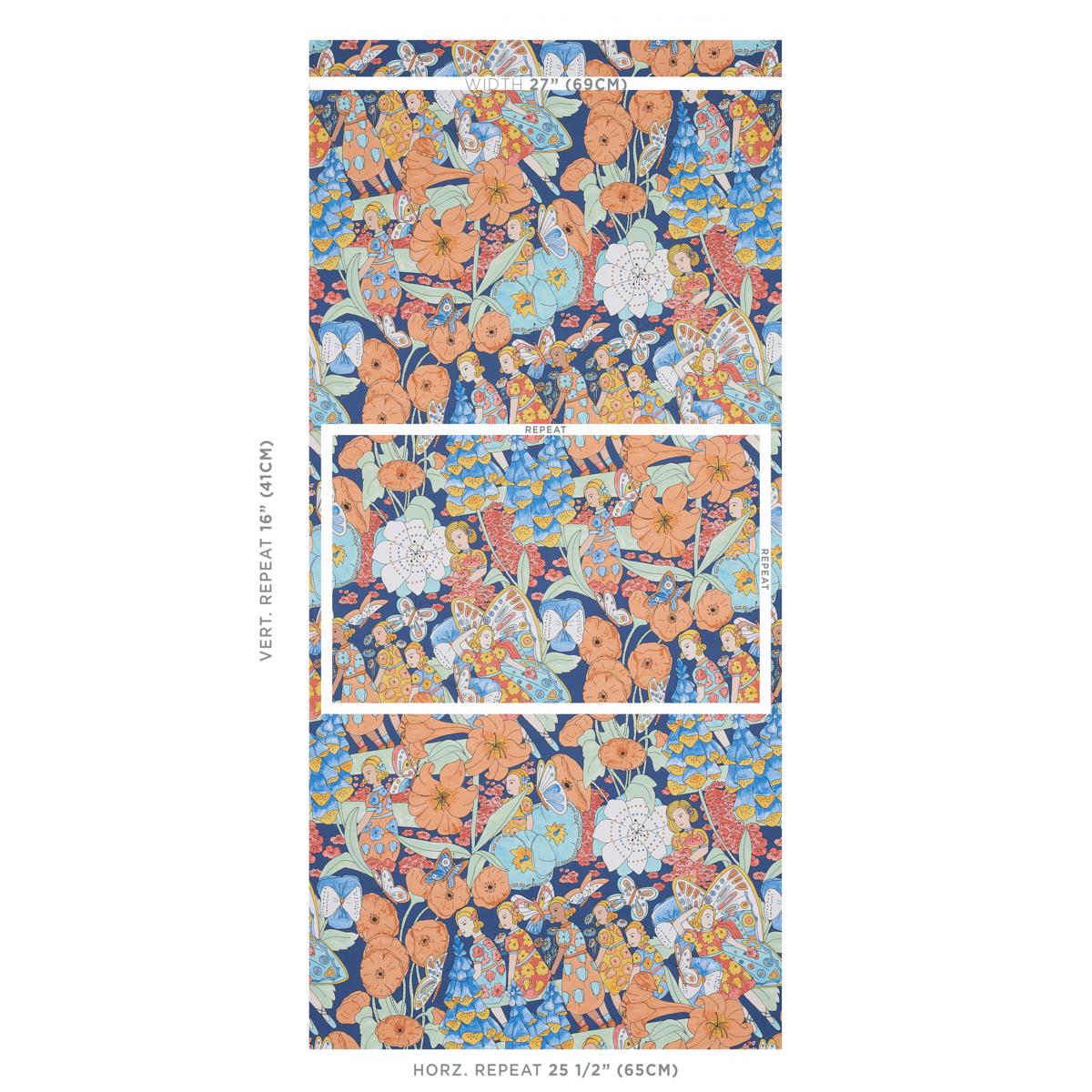 Schumacher Fairie Garden Orange And Navy Wallpaper