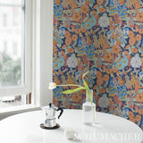 Schumacher Fairie Garden Orange And Navy Wallpaper