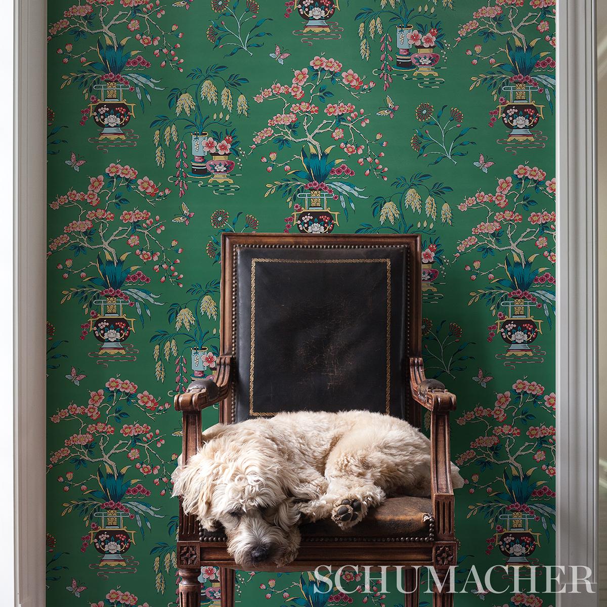 Schumacher Ming Vase Jade Wallpaper