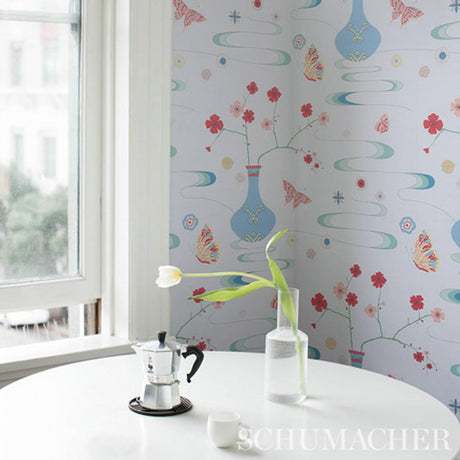 Schumacher Fantasia Hyacinth Blue Wallpaper