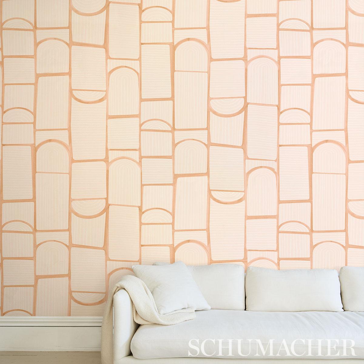 Schumacher Backdrop X Schumacher Bloomsbury Light Pink Wallpaper