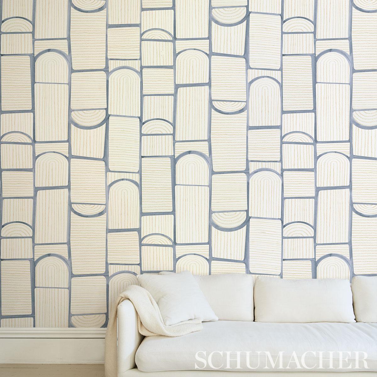 Schumacher Backdrop X Schumacher Bloomsbury Slate Wallpaper