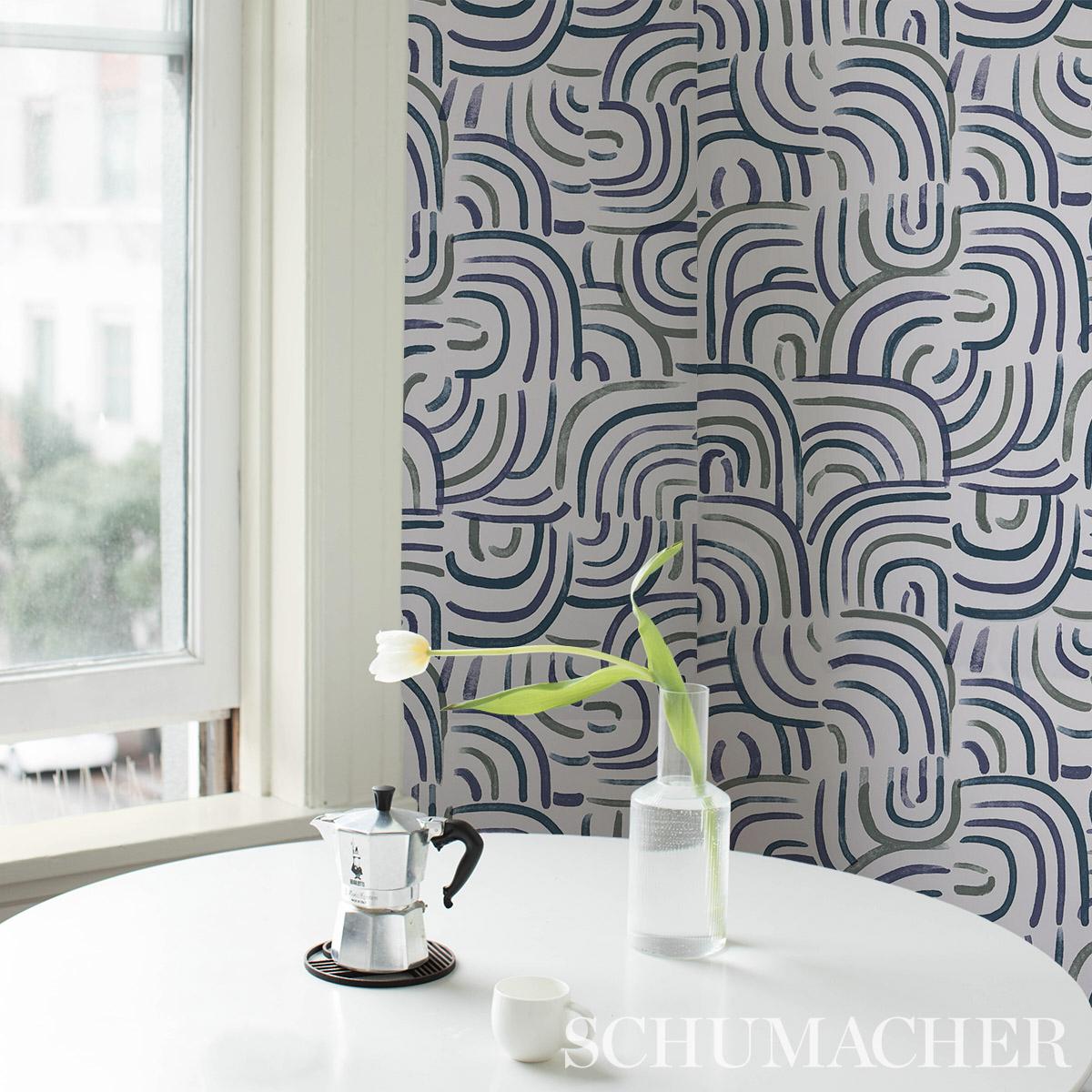 Schumacher Backdrop X Schumacher New Beat Blue & Green Wallpaper